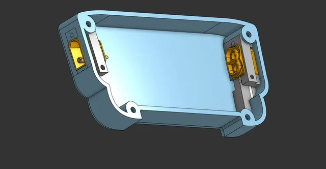 The later added back plate model showing the internal mounts for the XT-60 ports used for the 24v circuit.